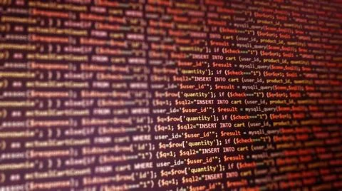 PHP programming language on computer screen. Monitor technology concept. Back 写真素材