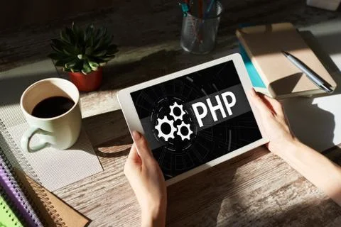 PHP programming language. Web and application development concept. Stock Photos