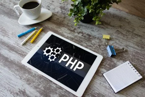 PHP programming language. Web and application development concept. 写真素材