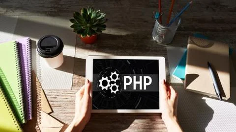 PHP programming language. Web and application development concept. Stock Photos