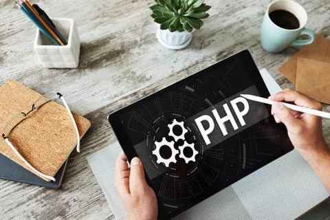 PHP programming language. Web and application development concept. Stock Photos