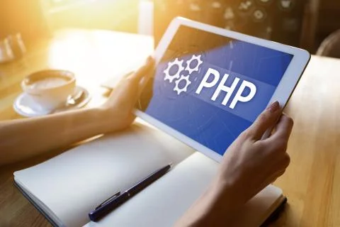 PHP programming language. Web and application development concept. Foto stock
