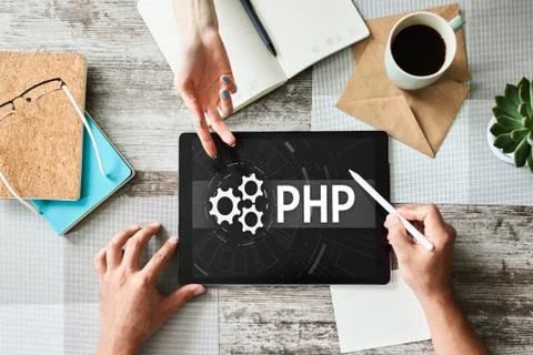 PHP programming language. Web and application development concept. Stock Photos