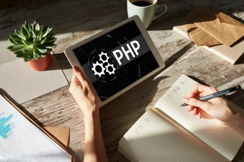 PHP programming language. Web and application development concept. Foto stock