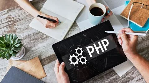 PHP programming language. Web and application development concept. Stock Photos