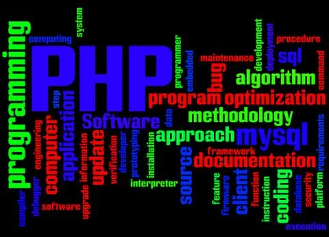 PHP programming, word cloud concept Stock Illustration