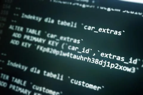 PHP screen code. Development monitor. Programming concept background, databas Foto stock