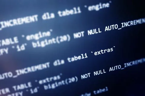 PHP screen code. Development monitor. Programming concept background, databas Stock Photos