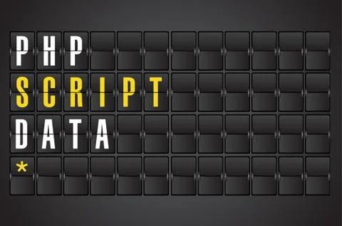 Php script data concept sign on airport board Stock Illustration