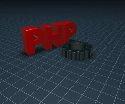 Php tag and cogwheel on blue squared surface - 3d illustration Stock Illustration