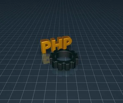 Php tag and cogwheel on blue squared surface - 3d illustration Illustration