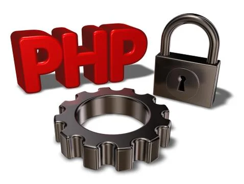 Php tag, padlock and cogwheel - 3d illustration イラスト素材