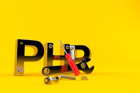 PHP text with bolts, wrench and screwdriver 스톡 일러스트