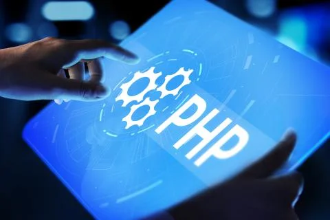 PHP Web development and coding internet and technology concept on virtual screen Stock Photos