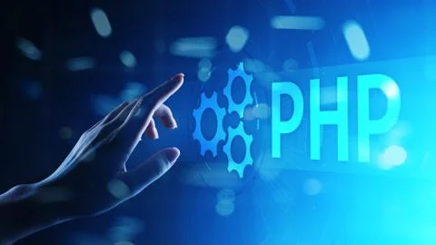 PHP Web development and coding internet and technology concept on virtual screen Stock-Fotos