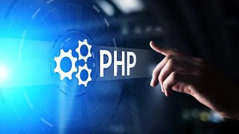 PHP Web development and coding internet and technology concept on virtual screen Stock-Fotos