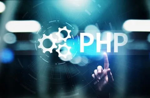 PHP Web development and coding internet and technology concept on virtual screen Stock-Fotos