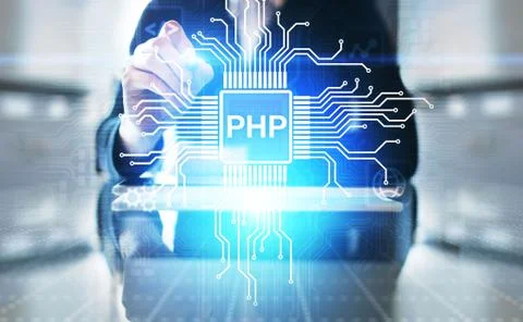 PHP Web development and coding internet and technology concept on virtual screen Stock-Fotos