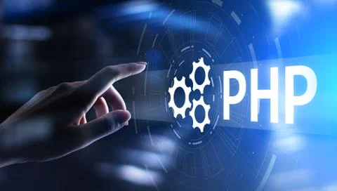 PHP Web development and coding internet and technology concept on virtual screen Stock-Fotos