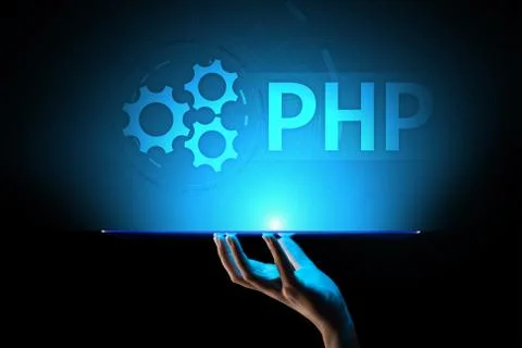 PHP Web development and coding internet and technology concept on virtual screen Stock-Fotos