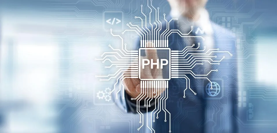 PHP Web development and coding internet and technology concept on virtual screen Stock-Fotos