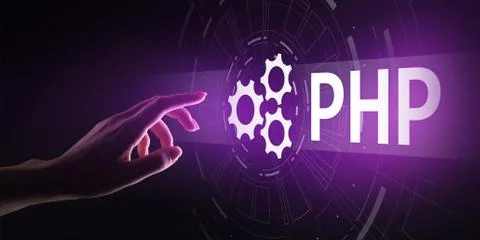 PHP Web development and coding internet and technology concept on virtual screen Stock-Fotos