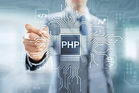 PHP Web development and coding internet and technology concept on virtual screen Stock-Fotos