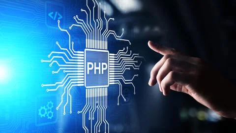 PHP Web development and coding internet and technology concept on virtual screen Stock-Fotos