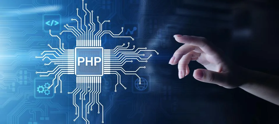 PHP Web development and coding internet and technology concept on virtual screen Stock-Fotos