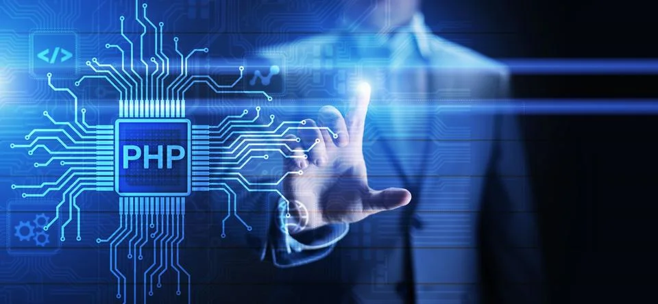 PHP Web development and coding internet and technology concept on virtual screen Stock-Fotos