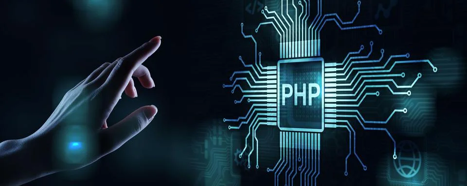 PHP Web development and coding internet and technology concept on virtual screen Stock-Fotos