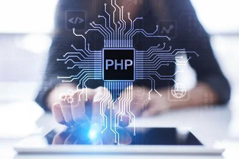 PHP Web development and coding internet and technology concept on virtual screen Stock-Fotos