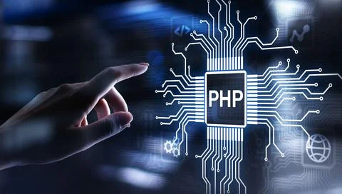 PHP Web development and coding internet and technology concept on virtual screen Stock-Fotos