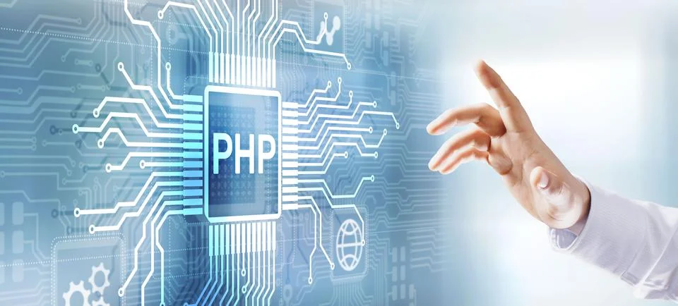PHP Web development and coding internet and technology concept on virtual screen Stock-Fotos