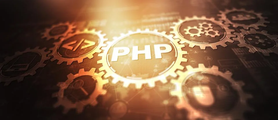 PHP. Web development concept. A general purpose interpreted scripting language 스톡 일러스트