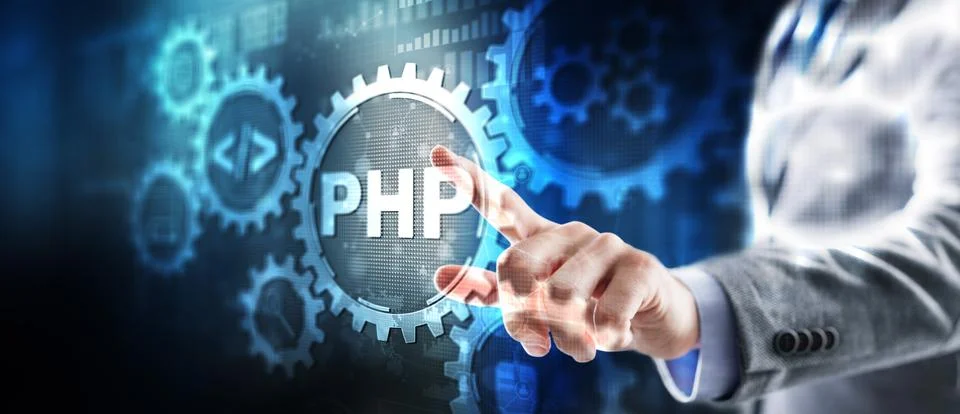 PHP. Web development concept. A general purpose interpreted scripting language Stock Photos