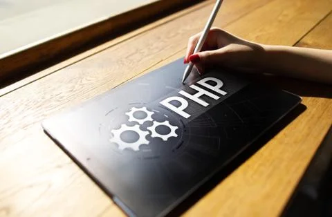 PHP, Web development concept on virtual screen. Foto stock