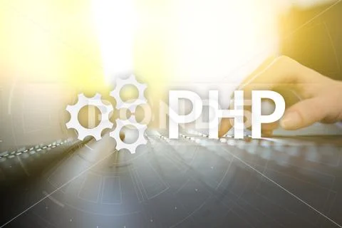 PHP, Web development concept on virtual screen. Stock Photos