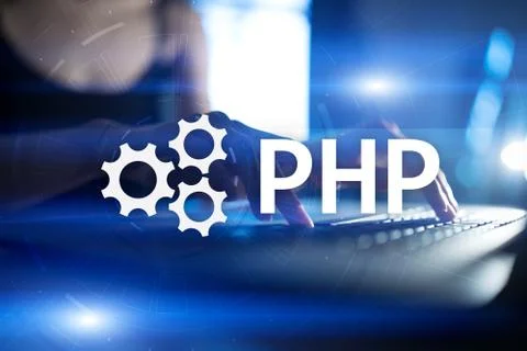 PHP, Web development concept on virtual screen. Stock Photos