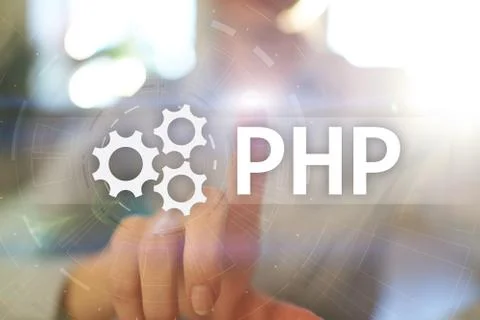 PHP, Web development concept on virtual screen. Stock Photos