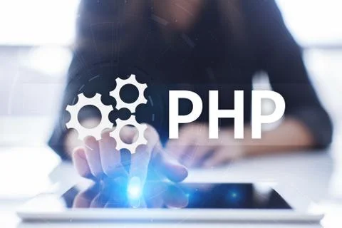 PHP, Web development concept on virtual screen. 스톡 사진