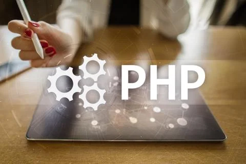 PHP, Web development concept on virtual screen. Foto stock