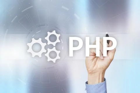 PHP, Web development concept on virtual screen. Stock Photos