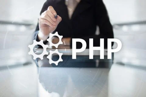 PHP, Web development concept on virtual screen. Stock-Fotos