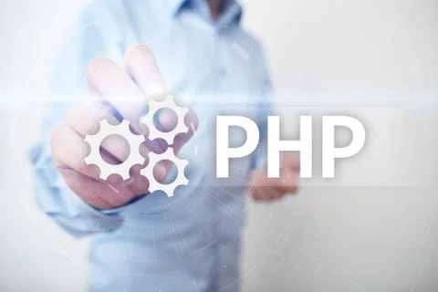 PHP, Web development concept on virtual screen. Stock Photos