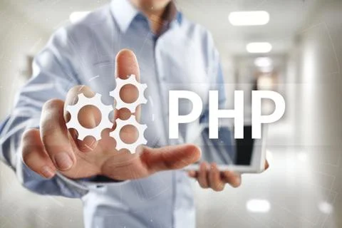 PHP, Web development concept on virtual screen. Stock Photos