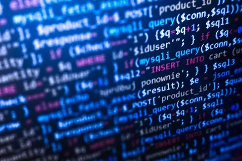 Php web programming source code. Abstract code background. WWW software devel Stock Photos