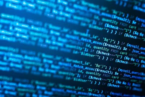 Php web programming source code. Abstract code background. WWW software devel Stock Photos