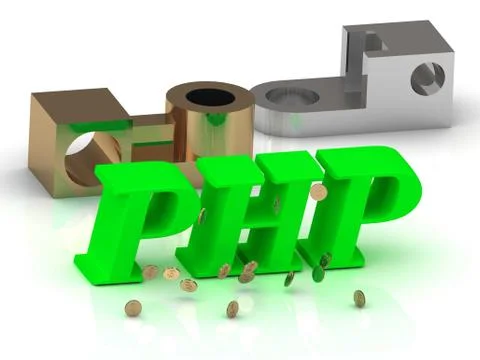 PHP - words of color letters and silver details and bronze details on white b 스톡 일러스트