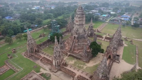 Phra Nakhon Si Ayutthaya Temples Aerial 3 Stock Footage